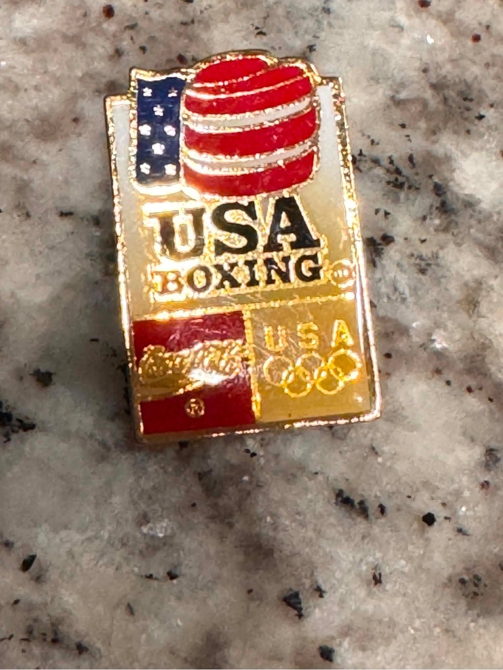 Vintage 1996 USA Boxing Gold Tone Olympic Pin Atlanta sponsored by Coca-Cola